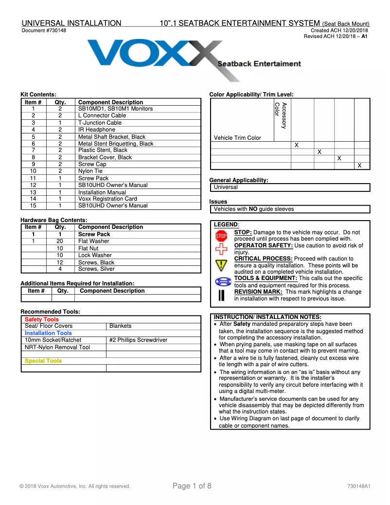 Page 1 de la notice Guide d'installation VOXX AMAVXSB10UHD2