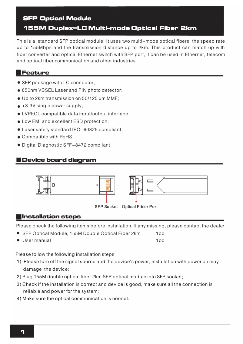 Page n°1 - Manuel utilisateur UTEPO SFP-155M-2KM