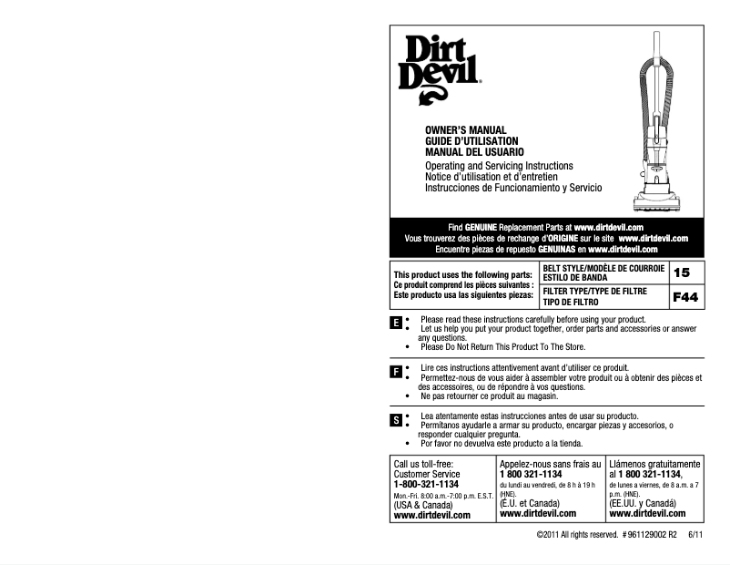 Página 1 del manual Manual de usuario Dirt Devil Quick Lite Plus