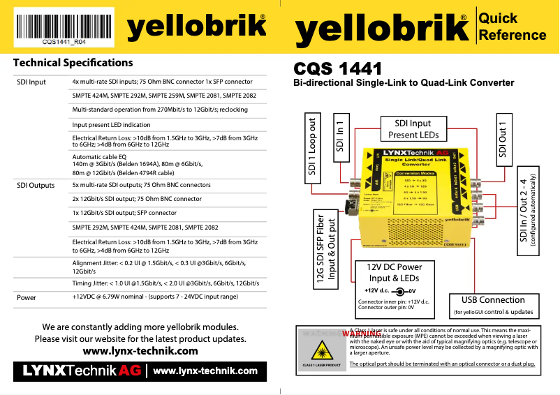 Page 1 de la notice Manuel utilisateur Lynx Technik Yellowbrik QS 1441