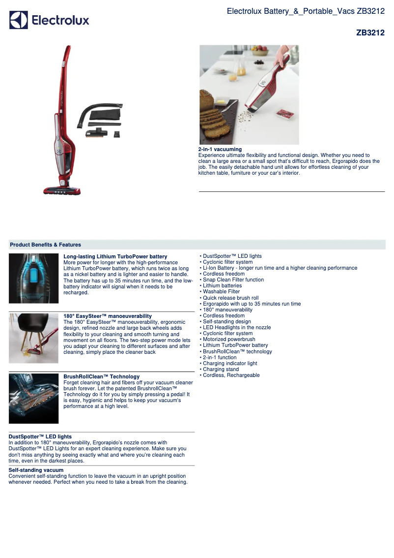 Page 1 de la notice Fiche technique Electrolux ZB3212