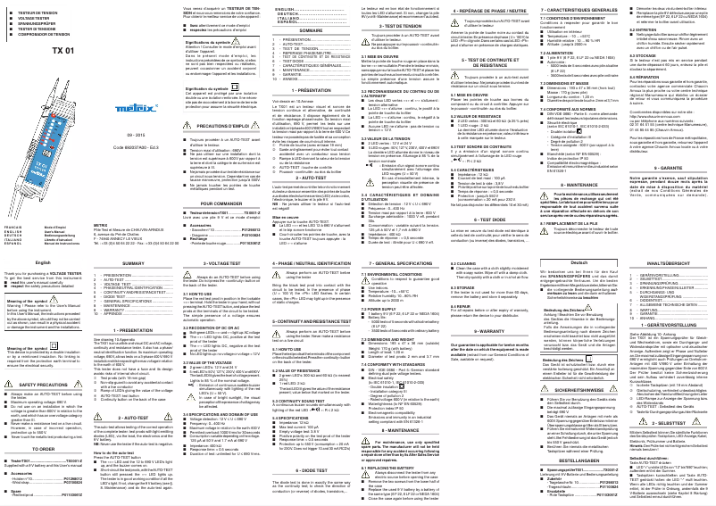 Página 1 del manual Manual de usuario Metrix TX 01