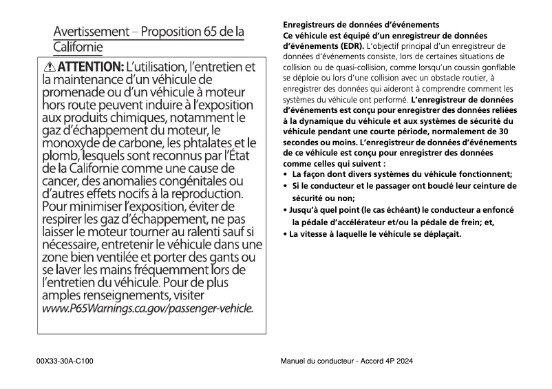 Page 1 de la notice Manuel utilisateur Honda Accord (2024)