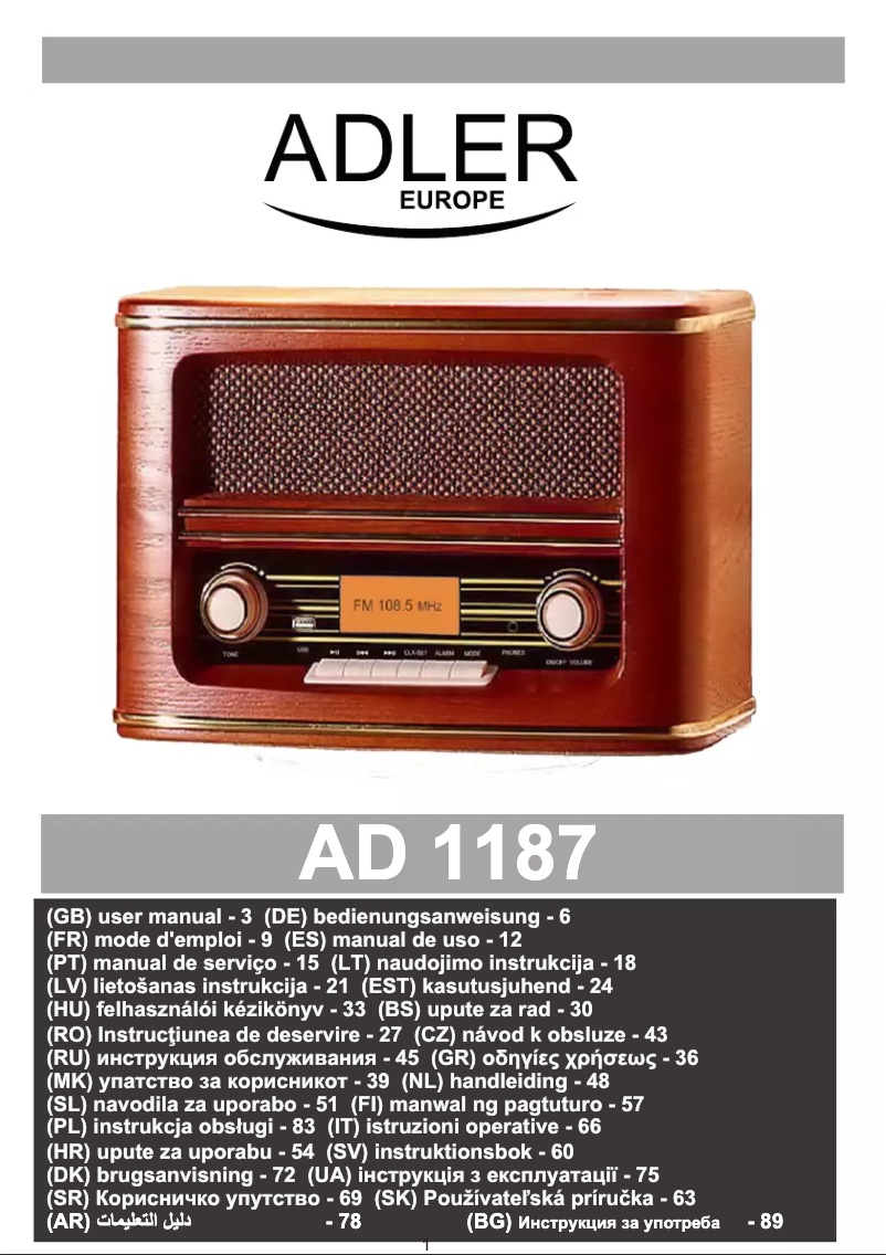 Page n°1 - Manuel utilisateur Adler AD 1187
