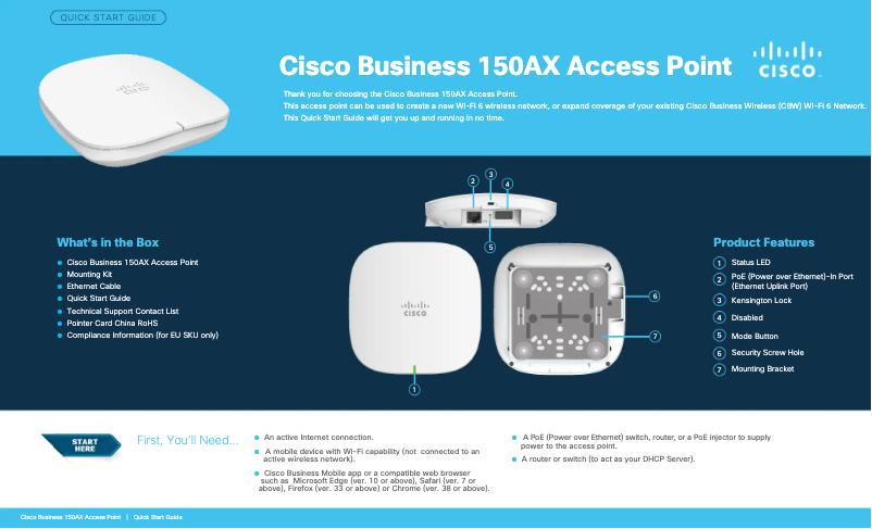 Page 1 de la notice Manuel utilisateur Cisco Business 150AX