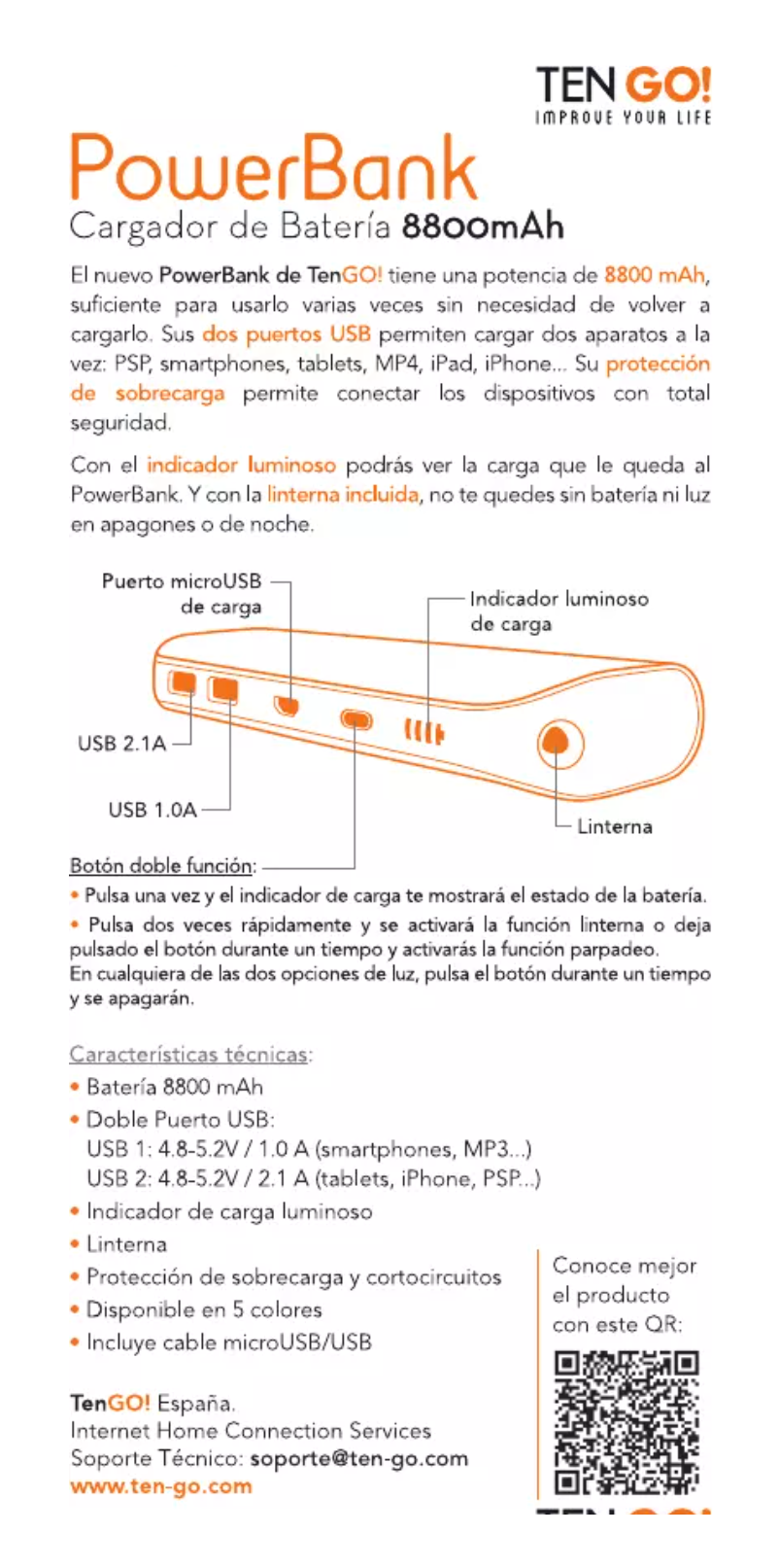 Page 1 de la notice Manuel utilisateur TenGO Power Bank 8800