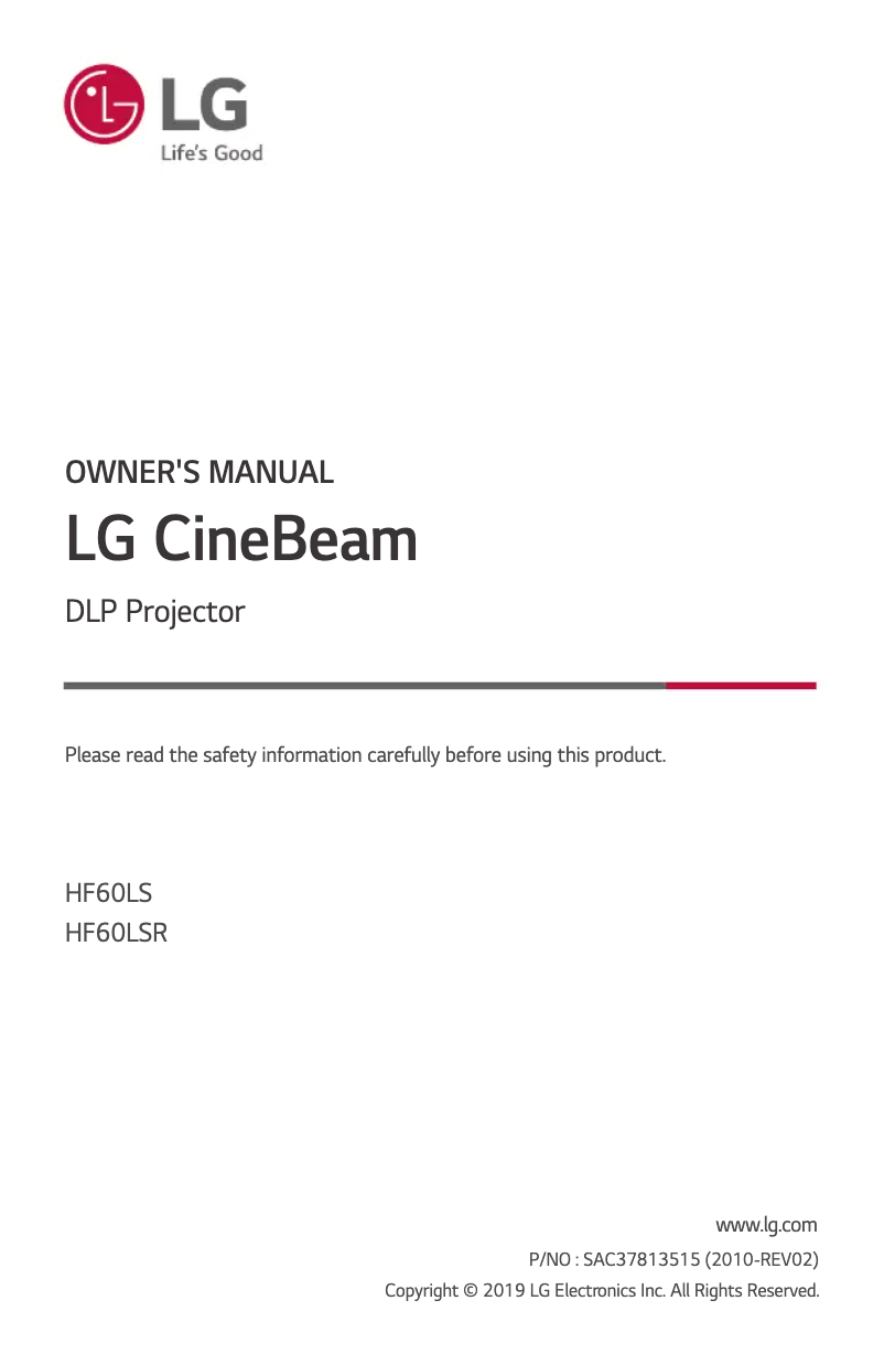 Image de la première page du manuel de l'appareil CineBeam HF60LS