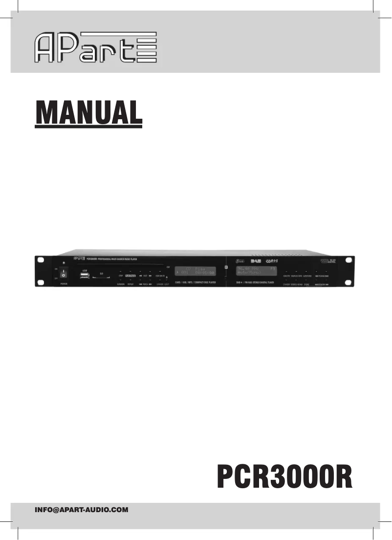 Page 1 de la notice Manuel utilisateur APart PCR3000R