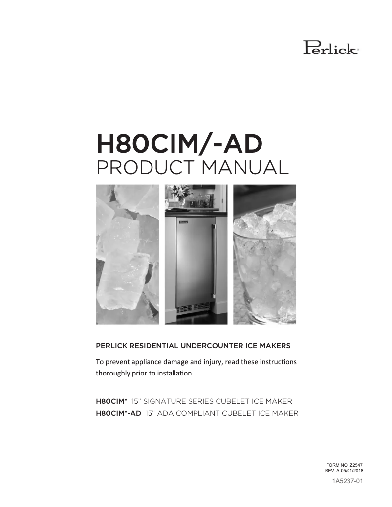Page n°1 - Guide d'installation Perlick H80CIMS-ADL