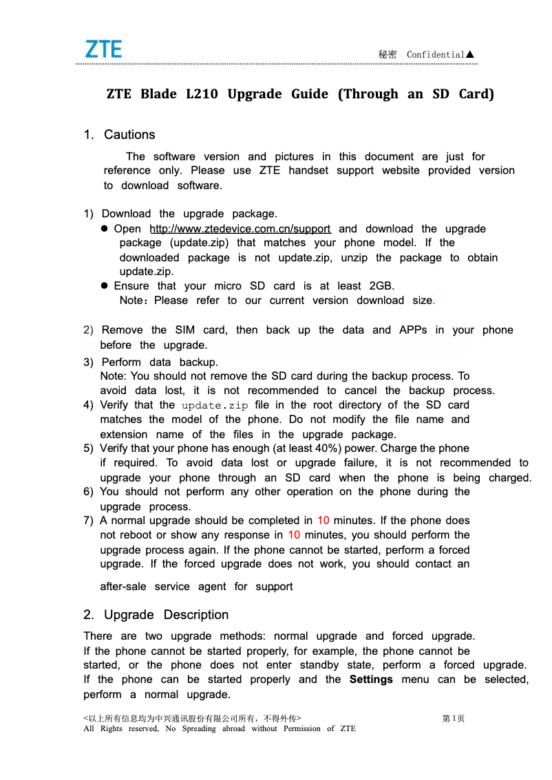 Page n°1 - Manuel utilisateur ZTE Blade L210