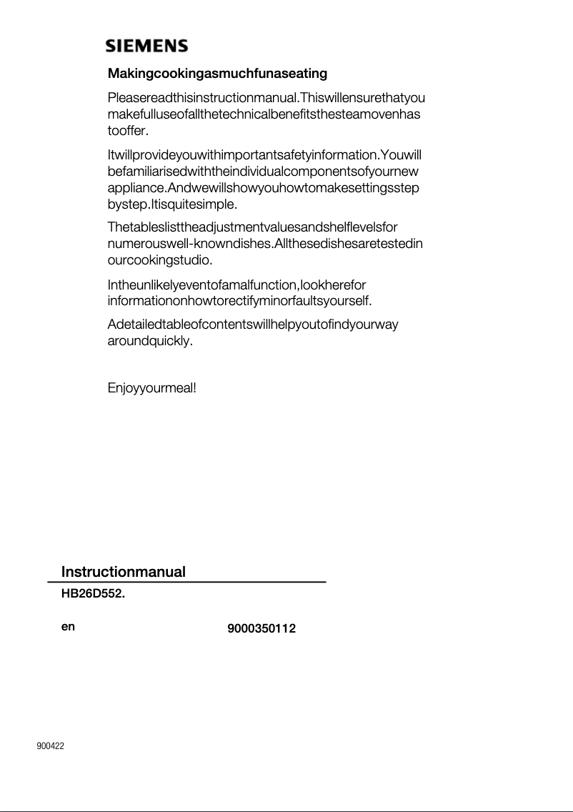 Page n°1 - Manuel utilisateur Siemens HB26D552B