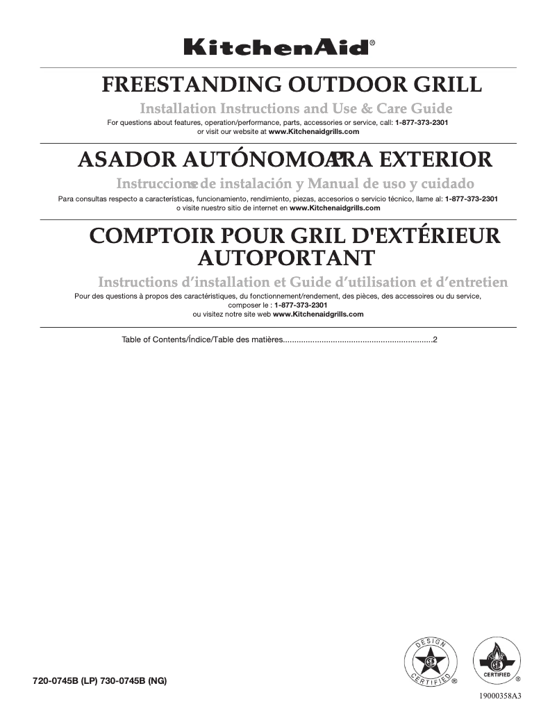Page n°1 - Manuel d'utilisation et d'entretien KitchenAid 720-0745B