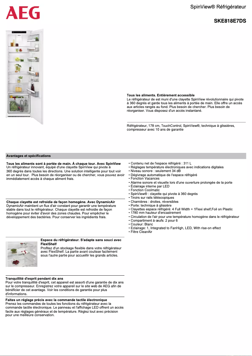 Page 1 de la notice Fiche technique AEG SKE818E7DS