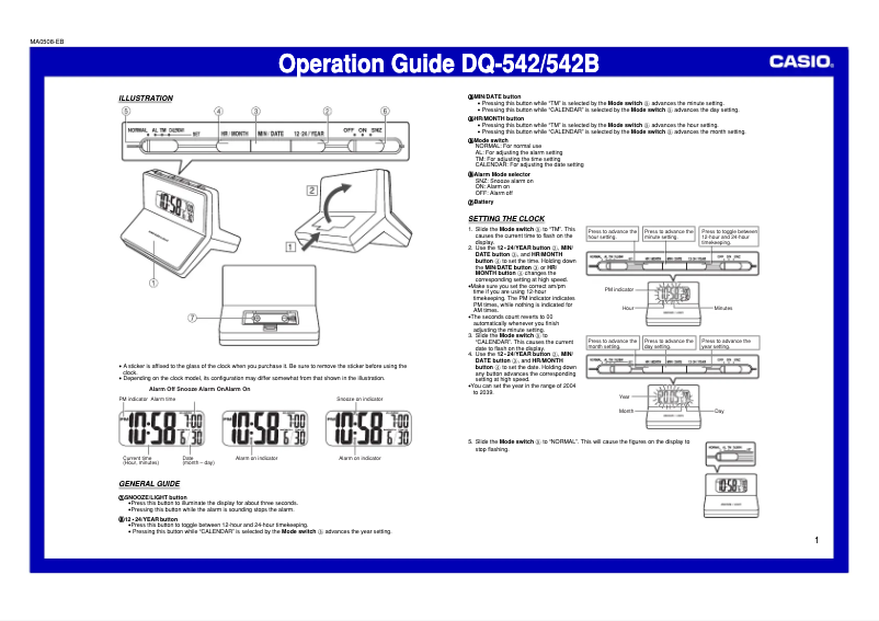 Page n°1 - Manuel utilisateur Casio DQ-542