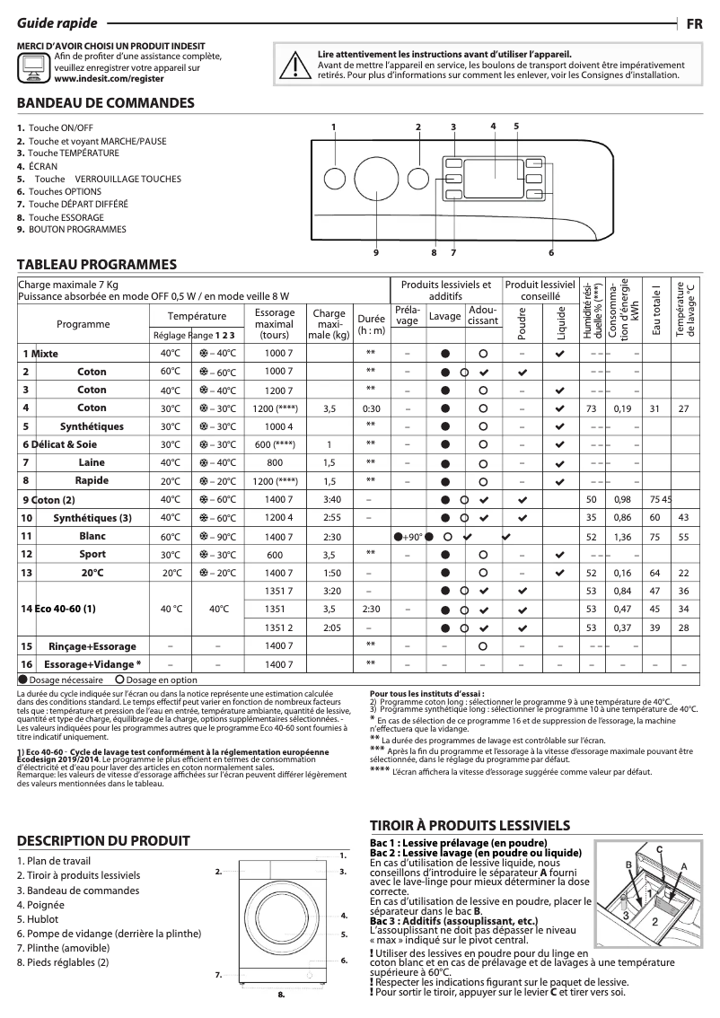 Página 1 del manual Manual de usuario Indesit MTWE 71484 W FR