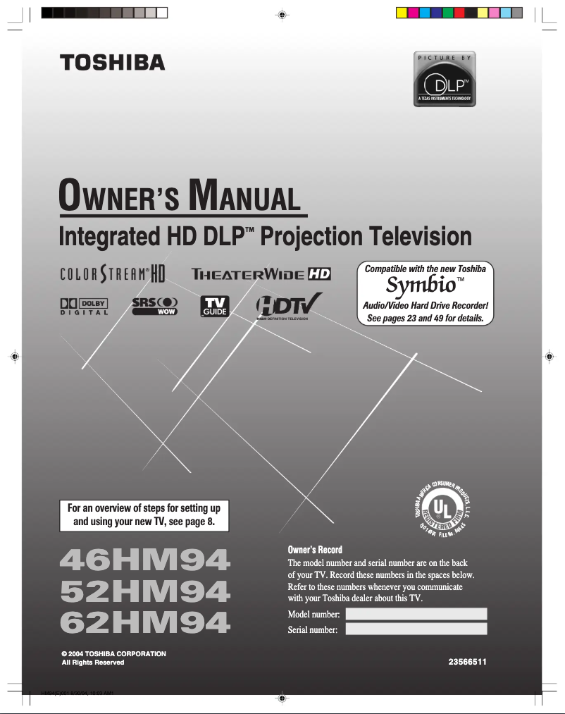 Page n°1 - Manuel utilisateur Toshiba 46HM94