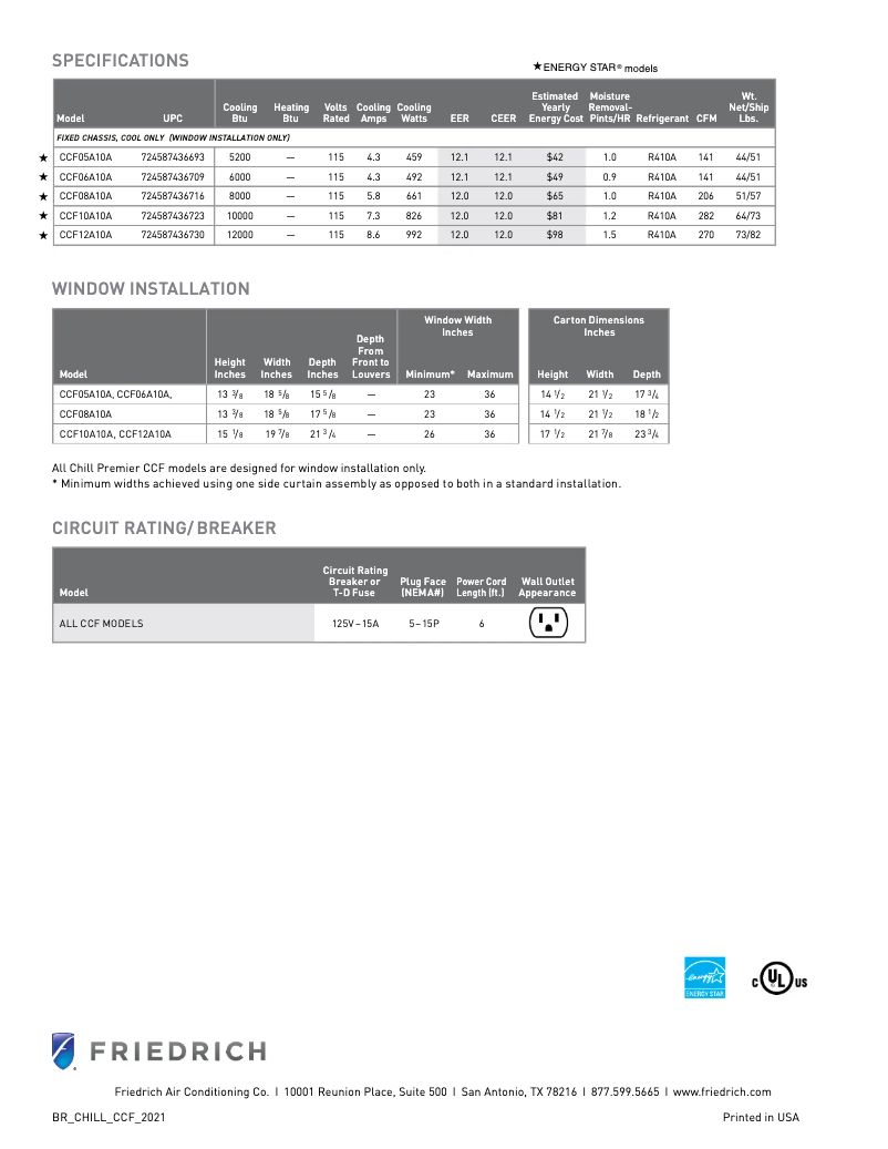 Page 1 de la notice Fiche technique Friedrich Chill Premier CCF10A10A