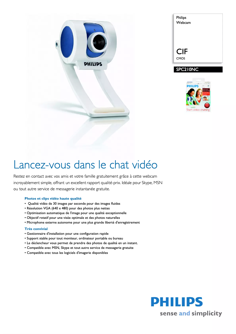 Page 1 de la notice Fiche technique Philips SPC210NC
