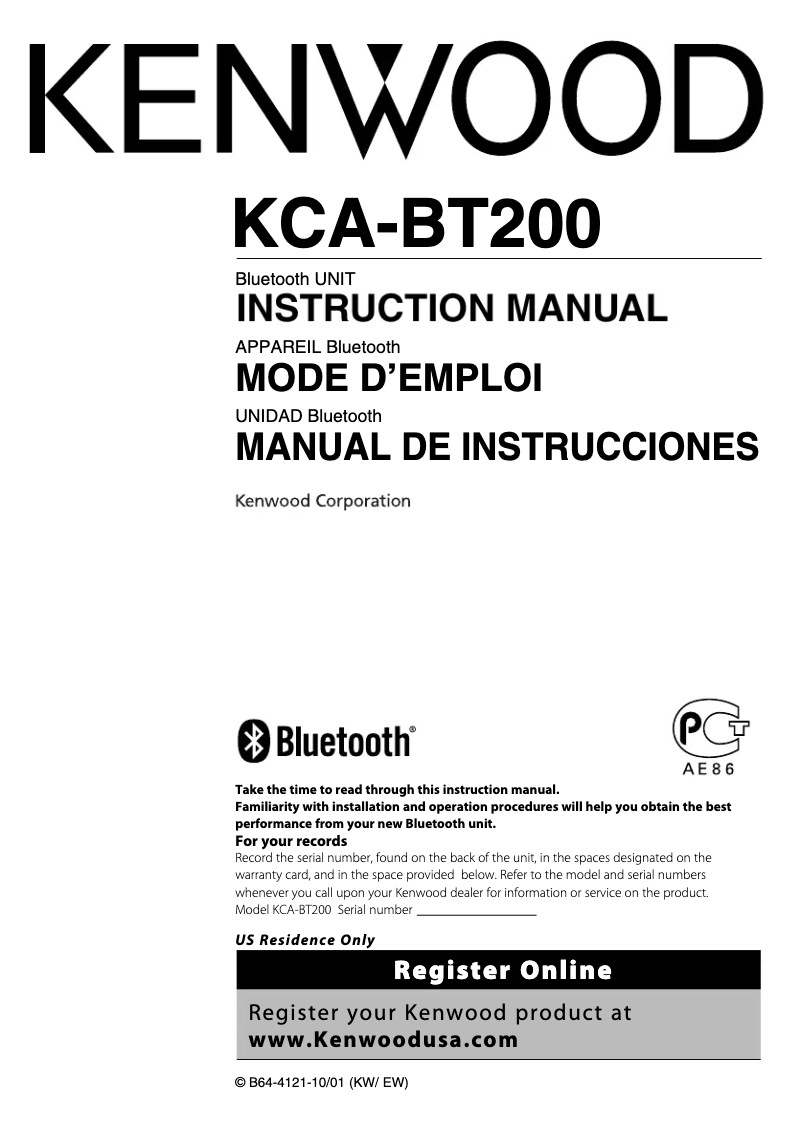 Image de la première page du manuel de l'appareil KCA-BT200