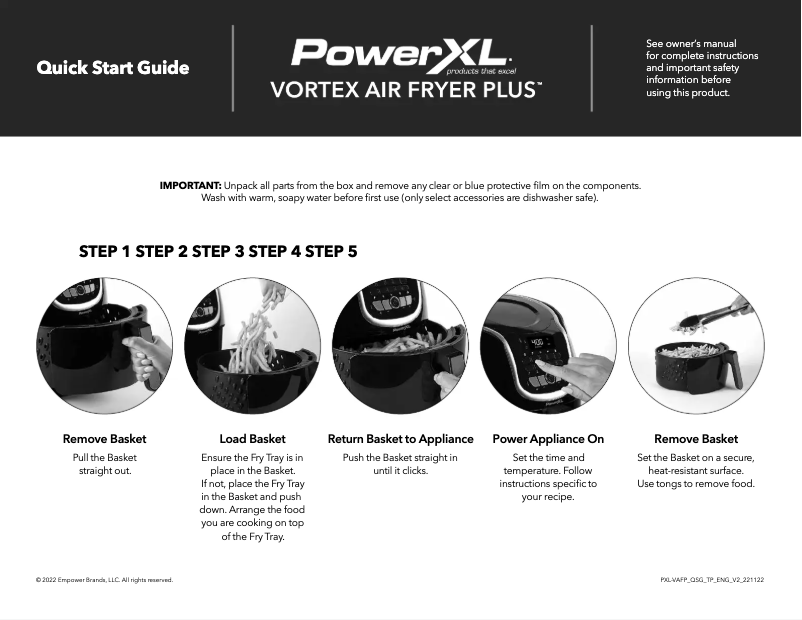 Image de la première page du manuel de l'appareil Vortex Air Fryer Plus HF-8096LCD-P