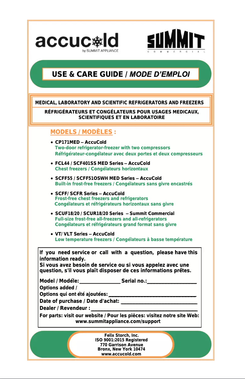 Page n°1 - Manuel utilisateur Accucold VT85