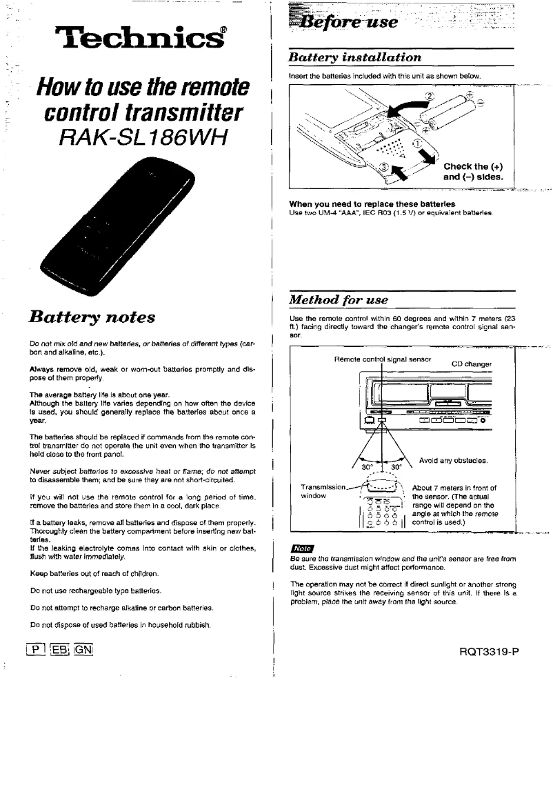 Image de la première page du manuel de l'appareil RAK-SSL186WH