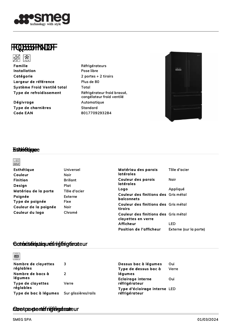 Página 1 del manual Ficha técnica Smeg FQ55FNDF