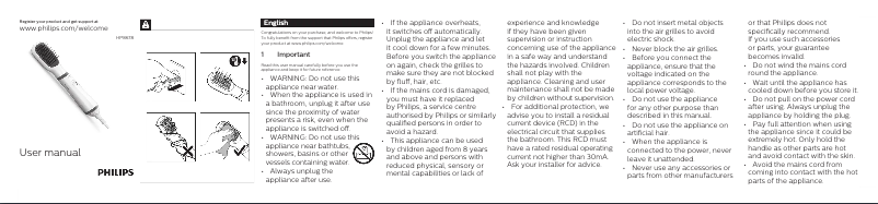 Page 1 de la notice Manuel utilisateur Philips Essential High Performance AirStyler HP8678