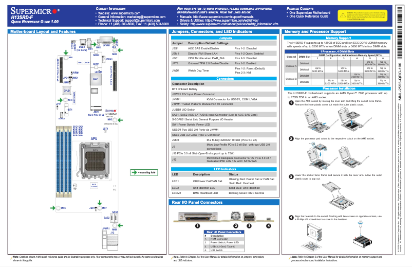 Page 1 de la notice Guide de démarrage rapide Supermicro H13SRD-F