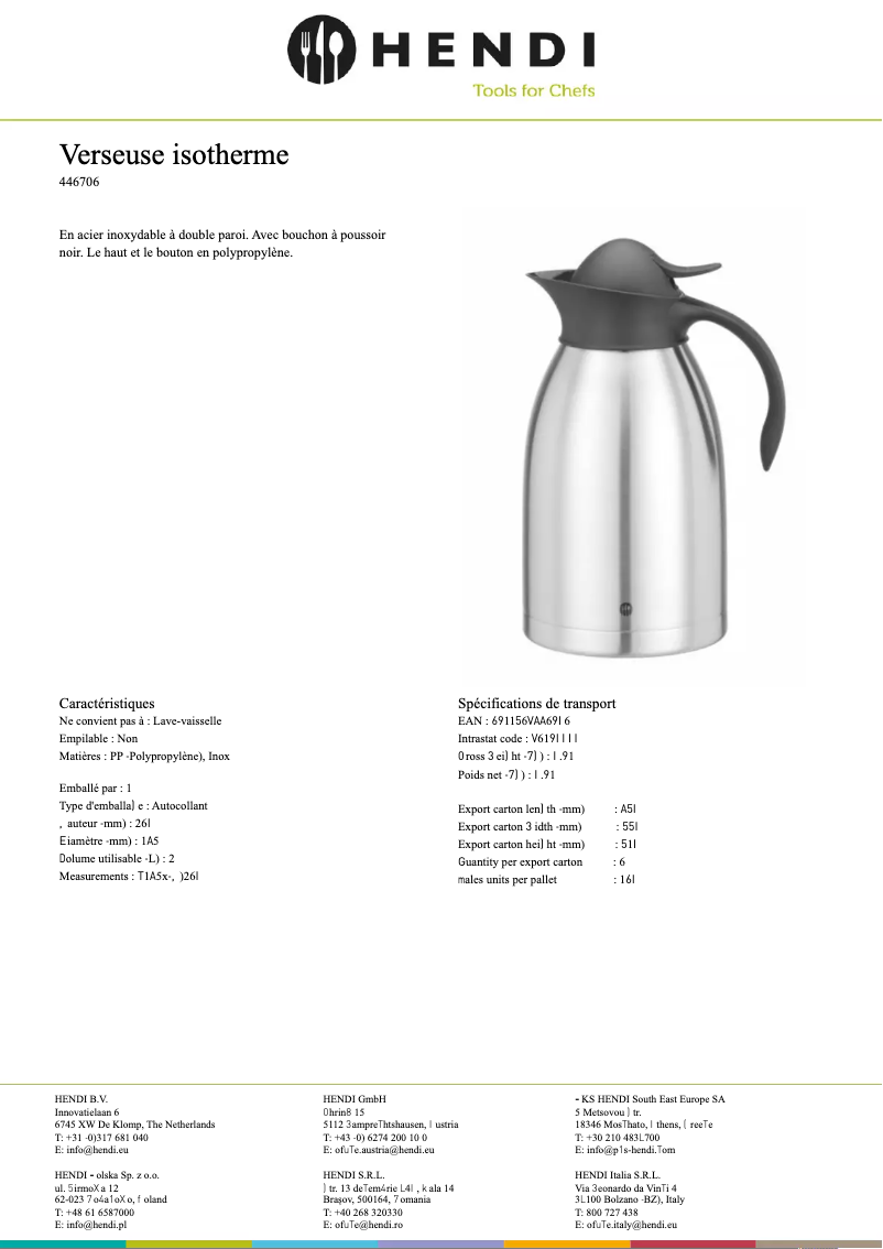 Page 1 de la notice Fiche technique Hendi 446706