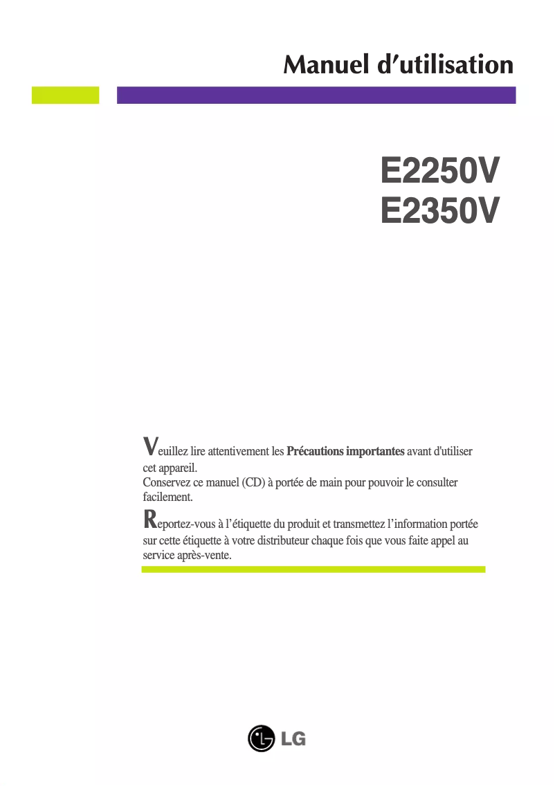 Page 1 of the manual User Manual LG E2250V