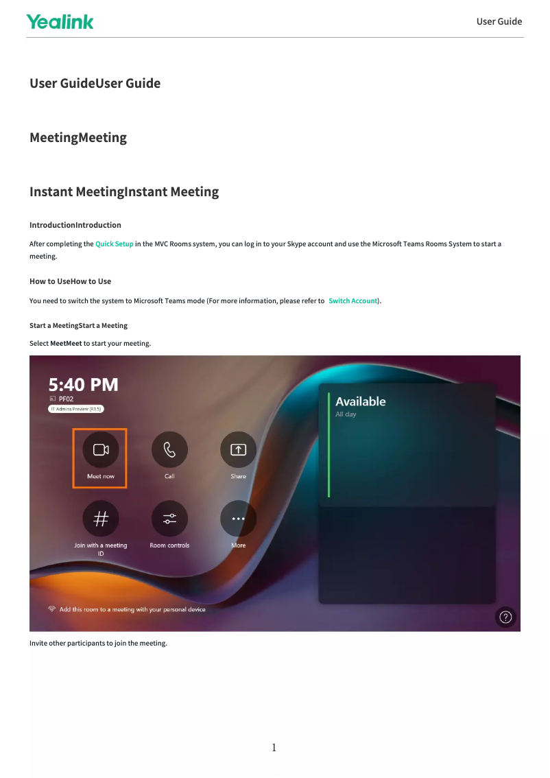 Página 1 del manual Manual de usuario Yealink MVC640
