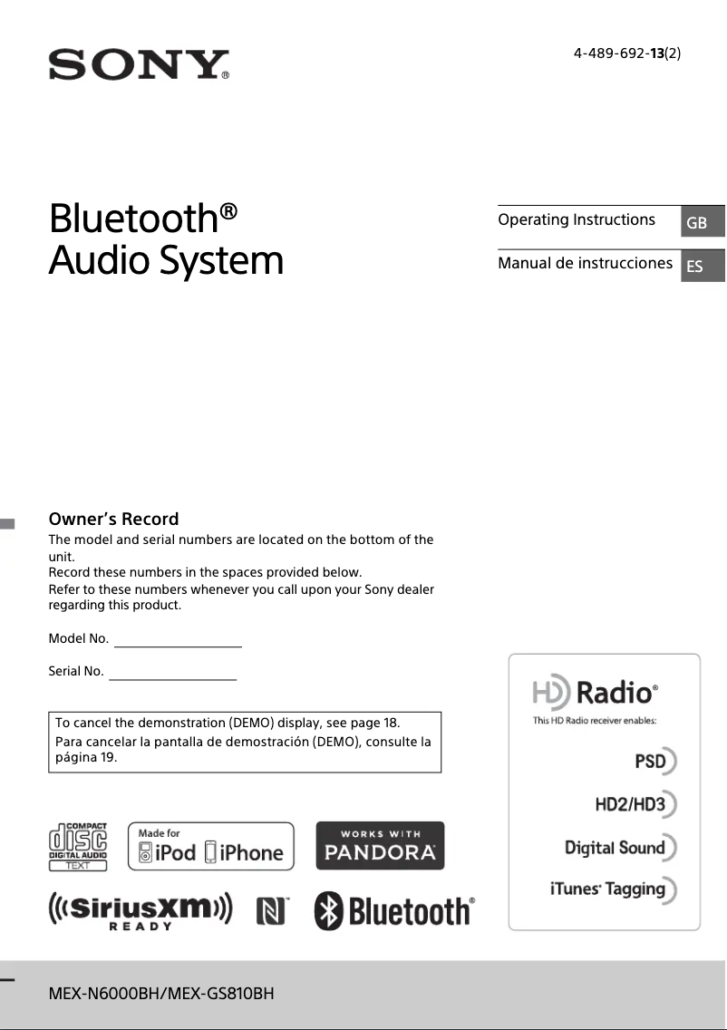 Página 1 del manual Manual de usuario Sony MEX-N6000BH