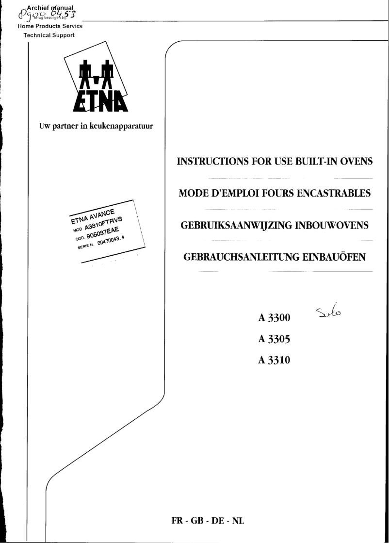 Image de la première page du manuel de l'appareil A3305FT