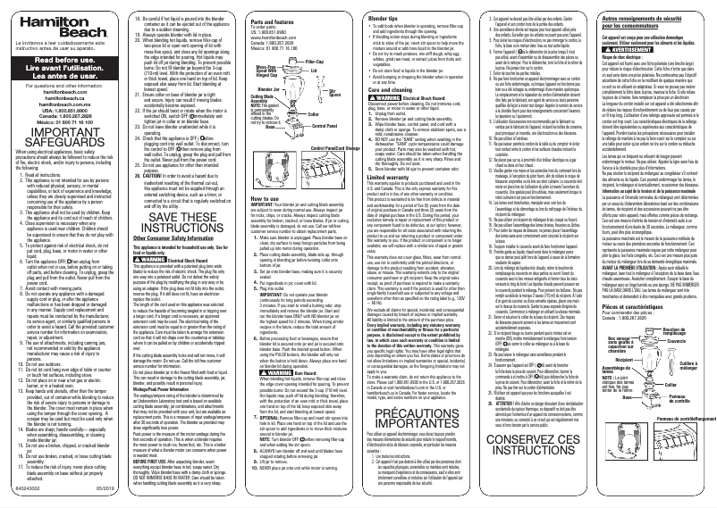Page 1 de la notice Manuel utilisateur Hamilton Beach 53521