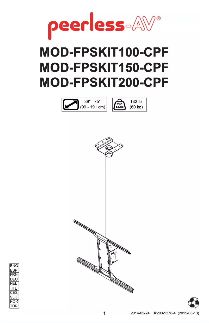 Page 1 de la notice Manuel utilisateur Peerless-AV MOD-FPSKIT100-CPF
