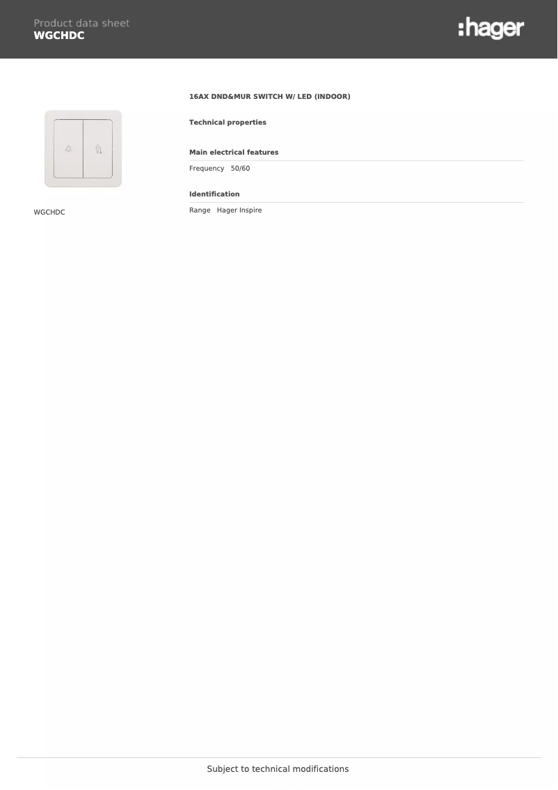 Page n°1 - Fiche technique Hager WGCHDC