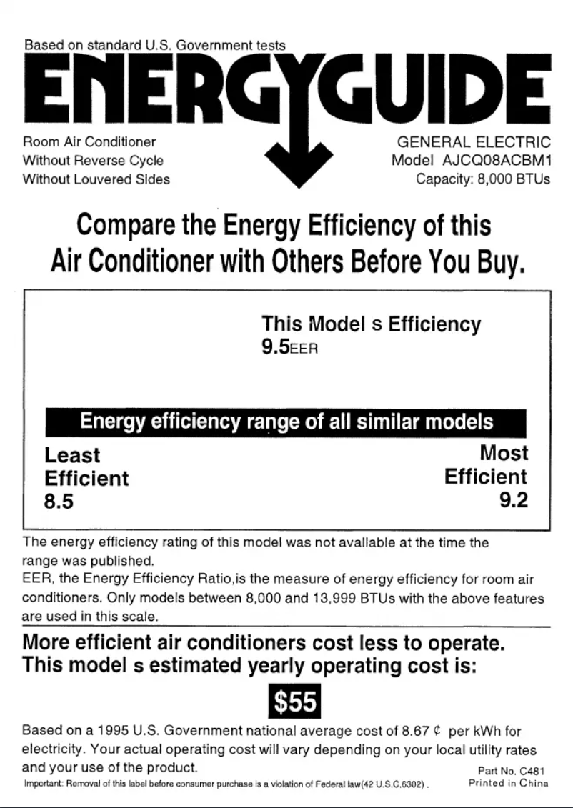 Página 1 del manual Etiqueta energética GE AJCQ08ACB