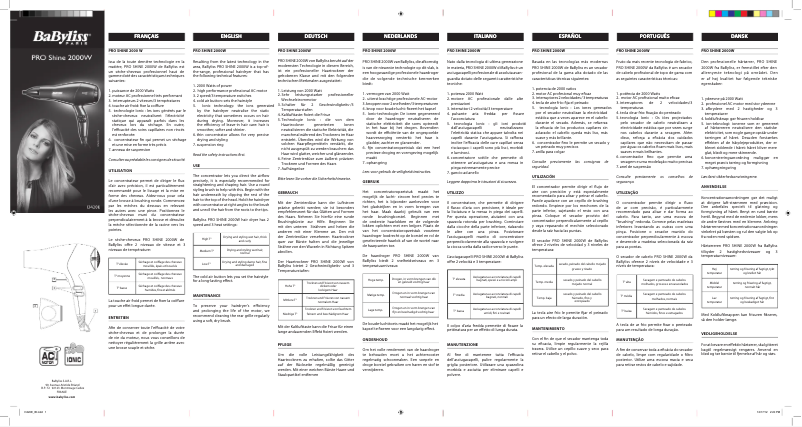 Page 1 de la notice Manuel utilisateur BaByliss Pro Shine D420E