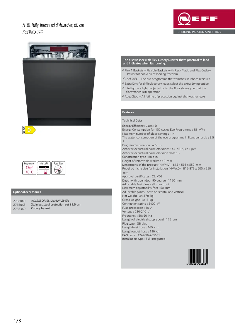 Page 1 of the manual Technical Sheet Neff S353HCX02G