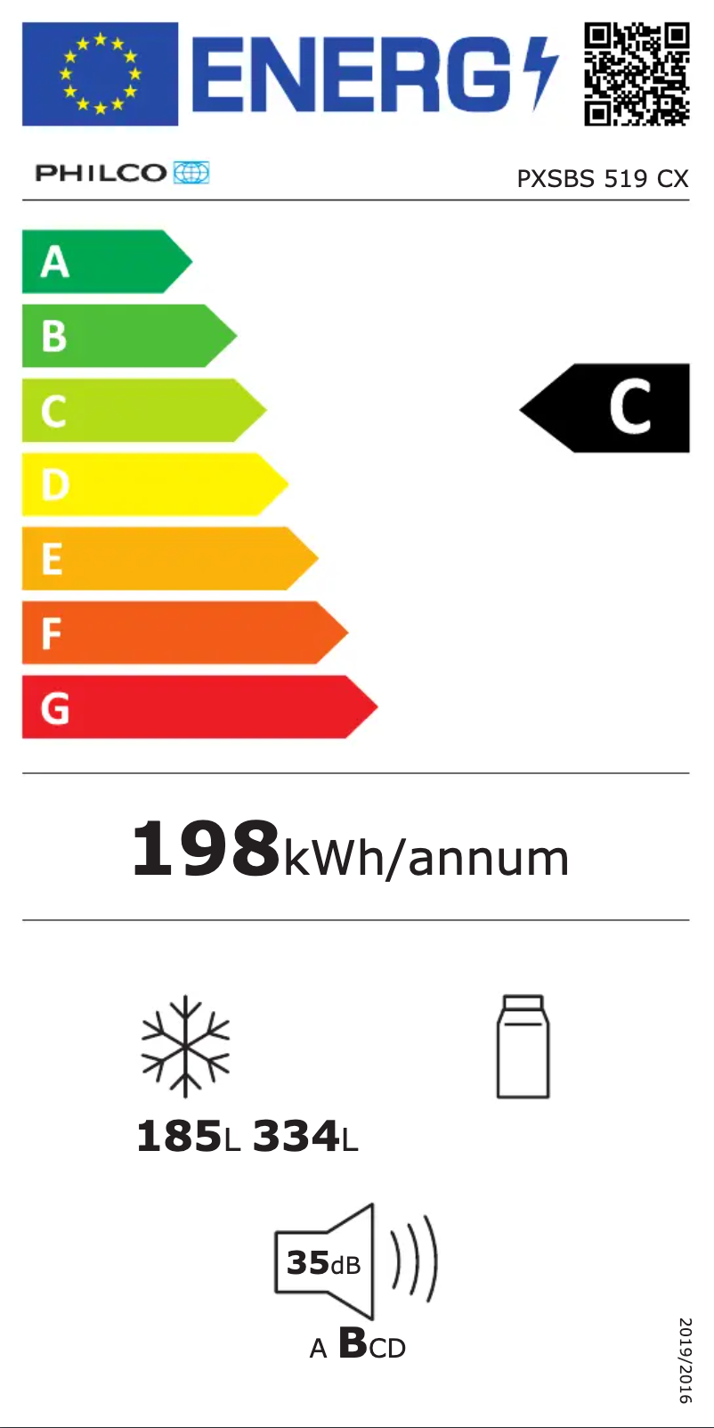 Page 1 de la notice Label énergétique Philco PXSBS 519 CX