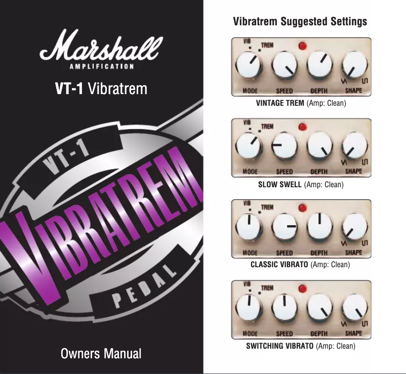 Page 1 de la notice Manuel utilisateur Marshall VT-1 Vibratetrem