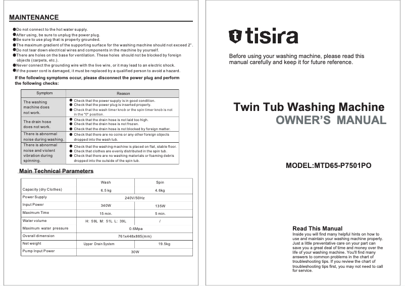 Page 1 de la notice Manuel utilisateur Tisira MTM65-P701PQ