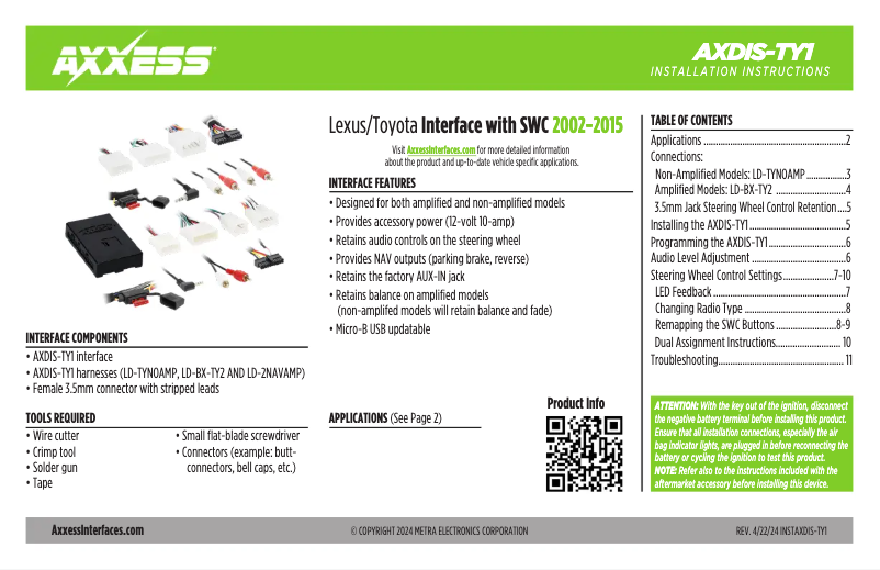 Page n°1 - Manuel utilisateur AXESS AXDIS-TY1