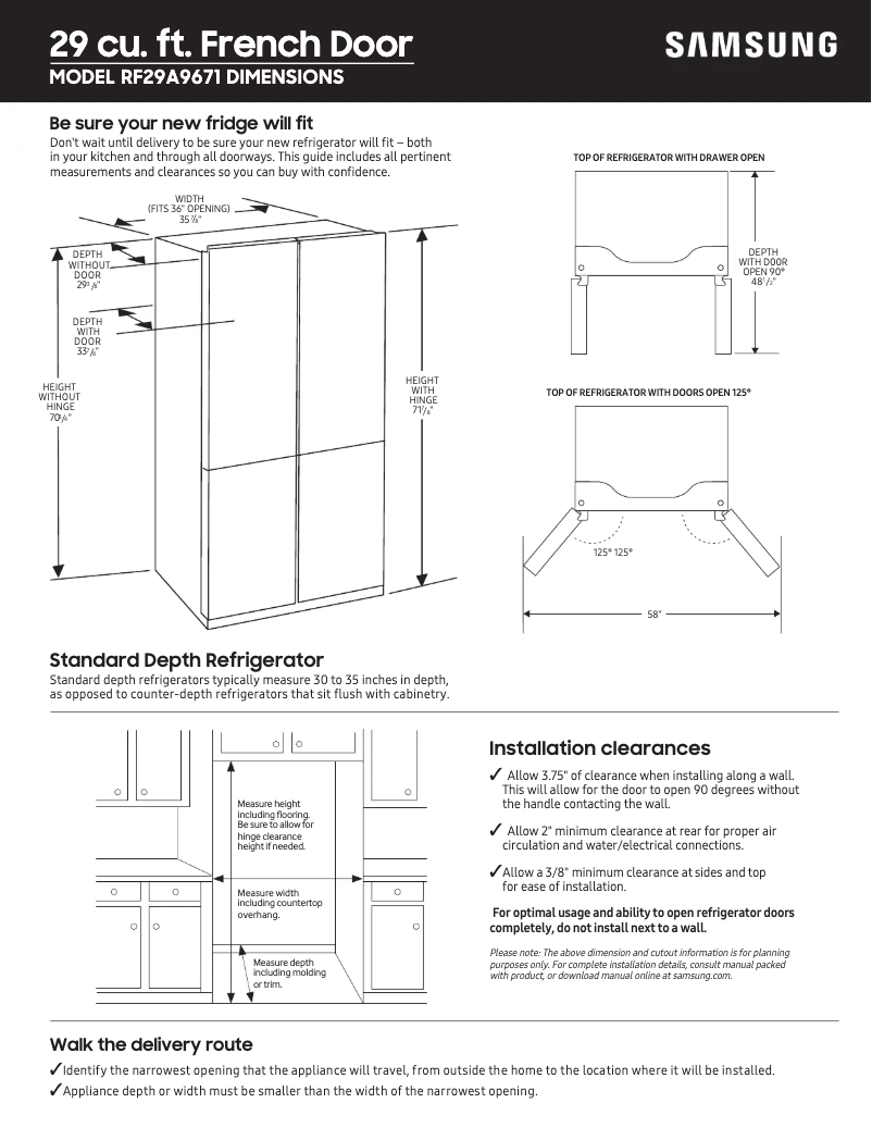 Page 1 de la notice Guide de mesure Samsung RF29A9671SR