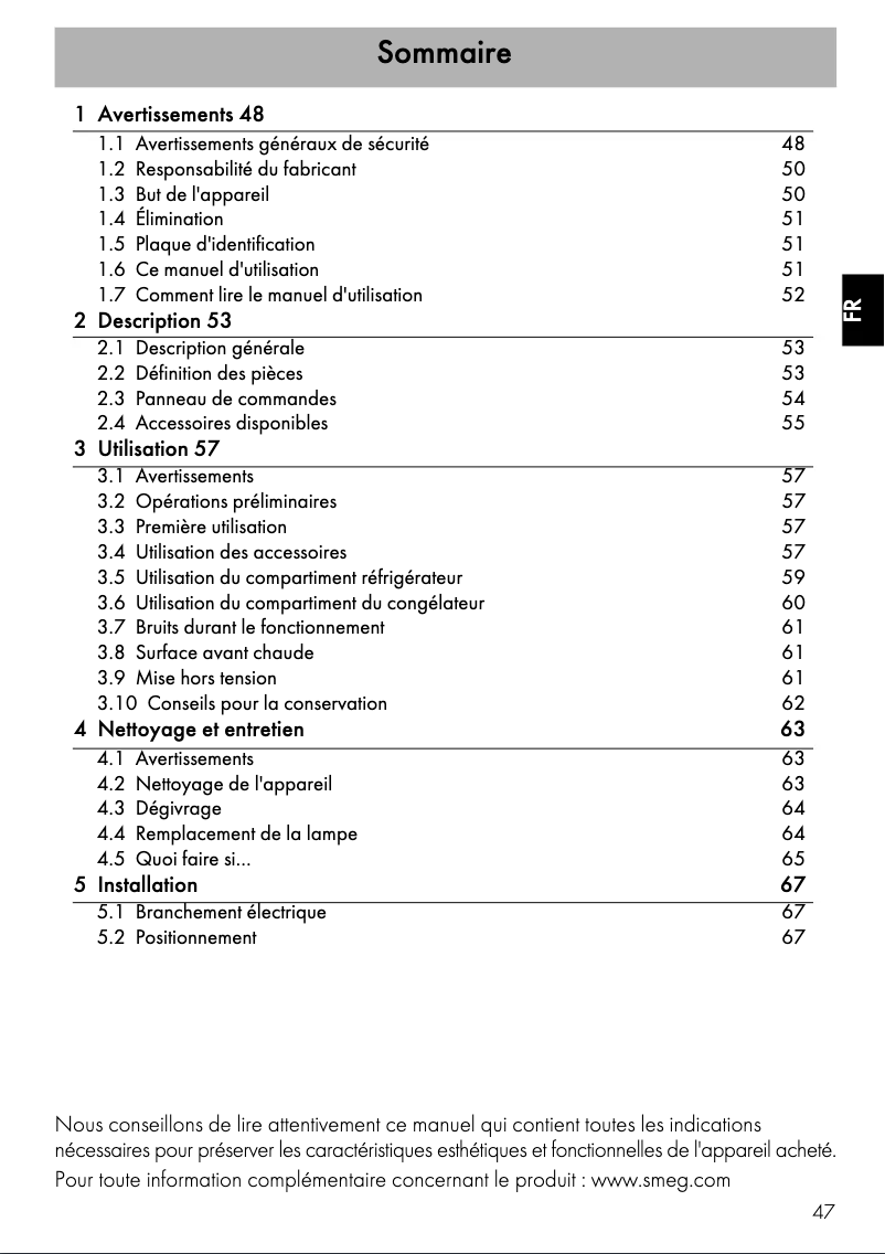 Page n°1 - Mode d'emploi Smeg FAB30LV1