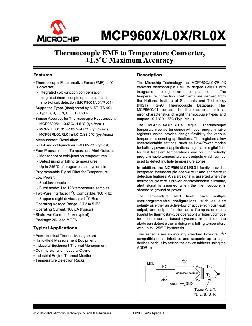 Page 1 de la notice Fiche technique Microchip MCP96L00