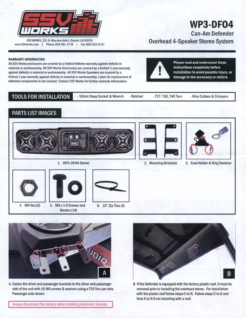 Page 1 de la notice Manuel utilisateur SSV Works WP3-DF04