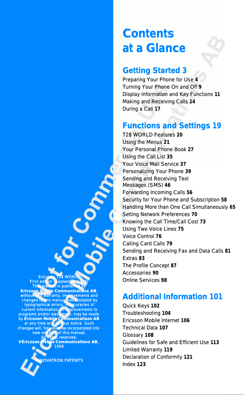 Page n°1 - Manuel utilisateur Ericsson T28 World