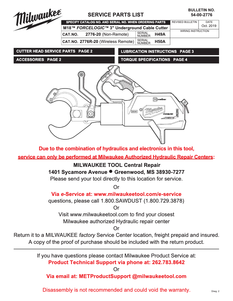 Page 1 de la notice Manuel utilisateur Milwaukee 2776-21